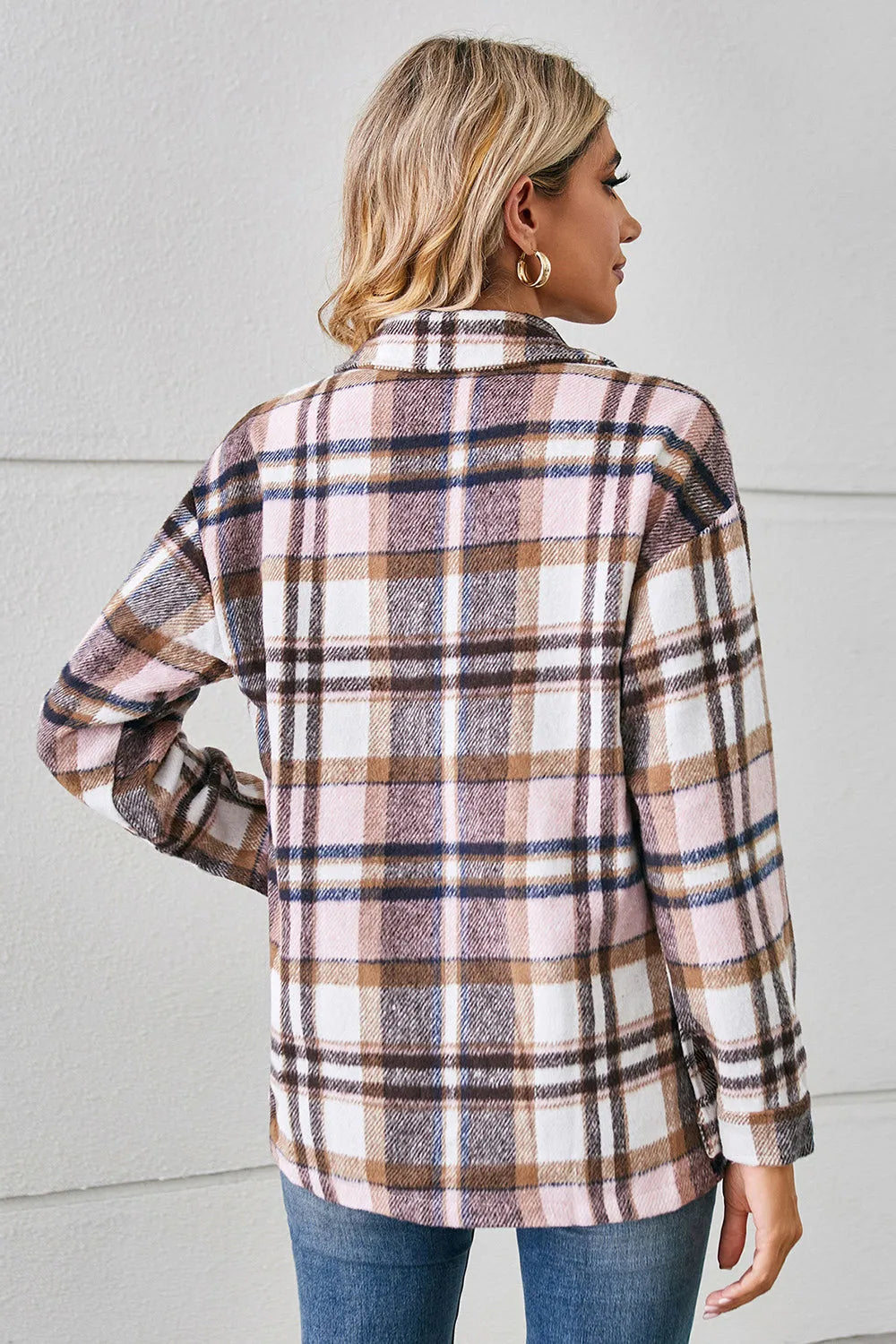 Collared Plaid Shacket - Wellen Fashion