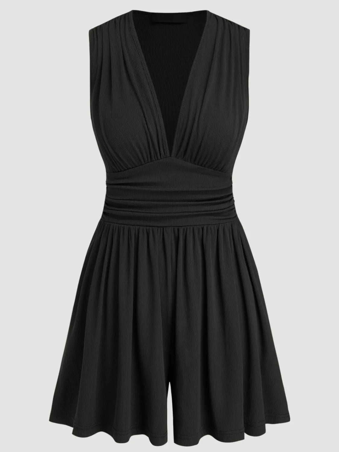 Ruched Plunge Sleeveless Romper - Wellen Fashion