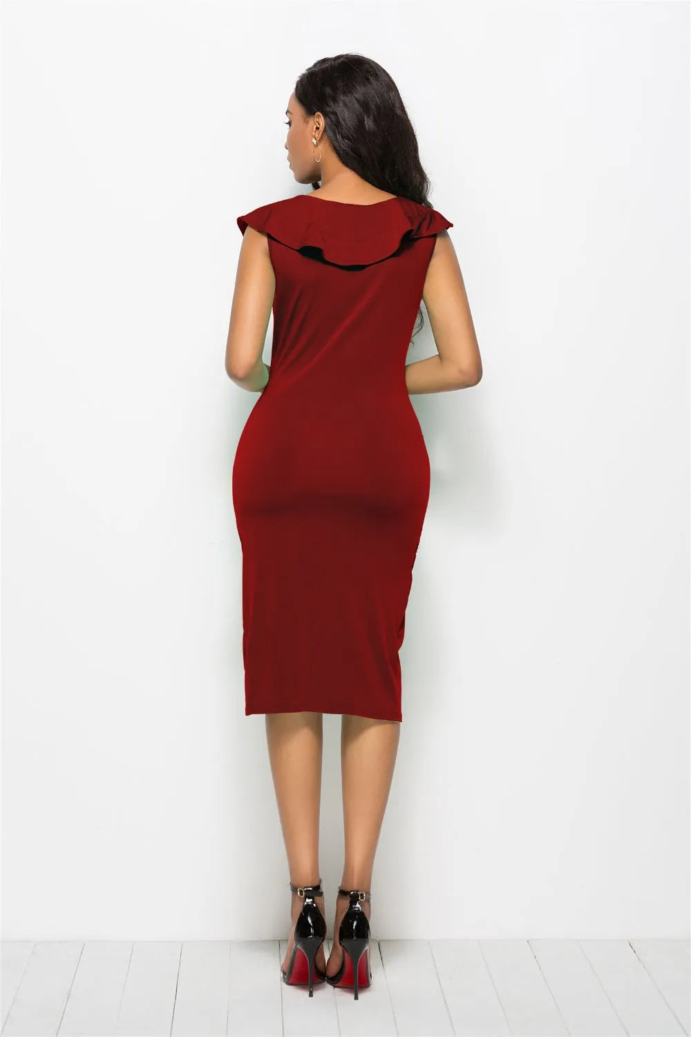 Ruched Ruffled Cap Sleeve Dress - Wellen Fashion