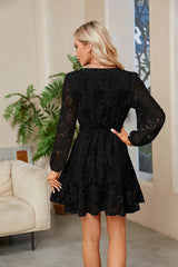 Surplice Lace Long Sleeve Mini Dress - Wellen Fashion