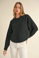 Mable Round Neck Dolman Sleeve Cropped Sweater - Wellen Fashion