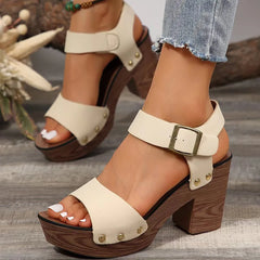 Peep Toe Block Heel Sandals - Wellen Fashion