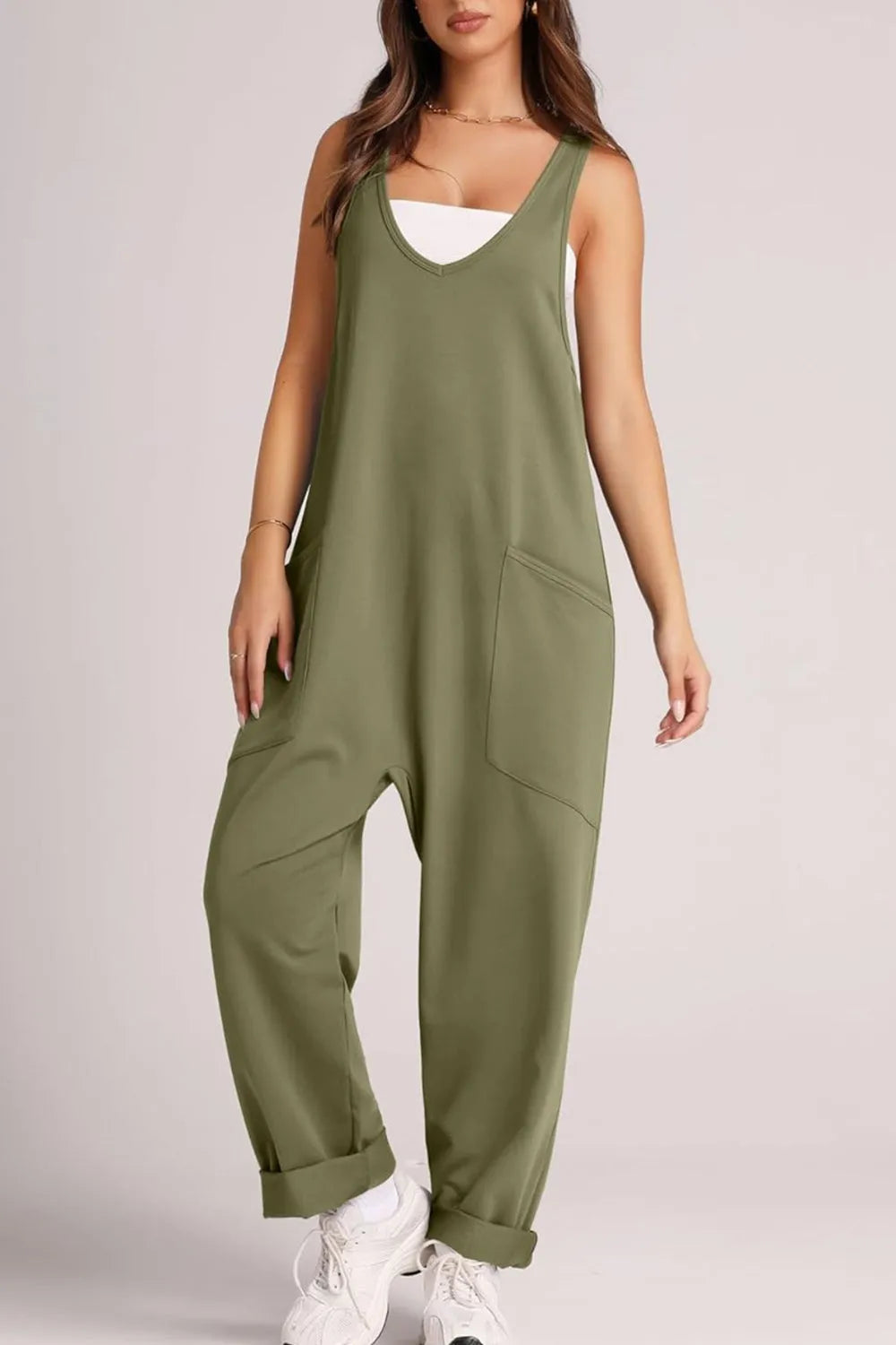 Wide Strap Jumpsuit with Pockets - Wellen Fashion