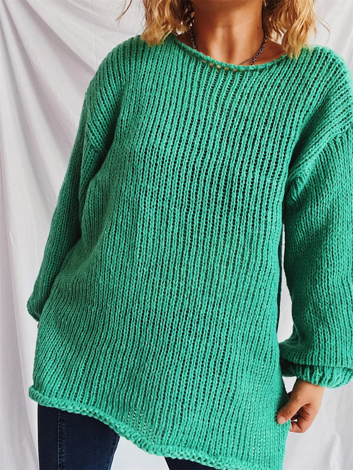 Boat Neck Dropped Shoulder Sweater - Wellen Fashion