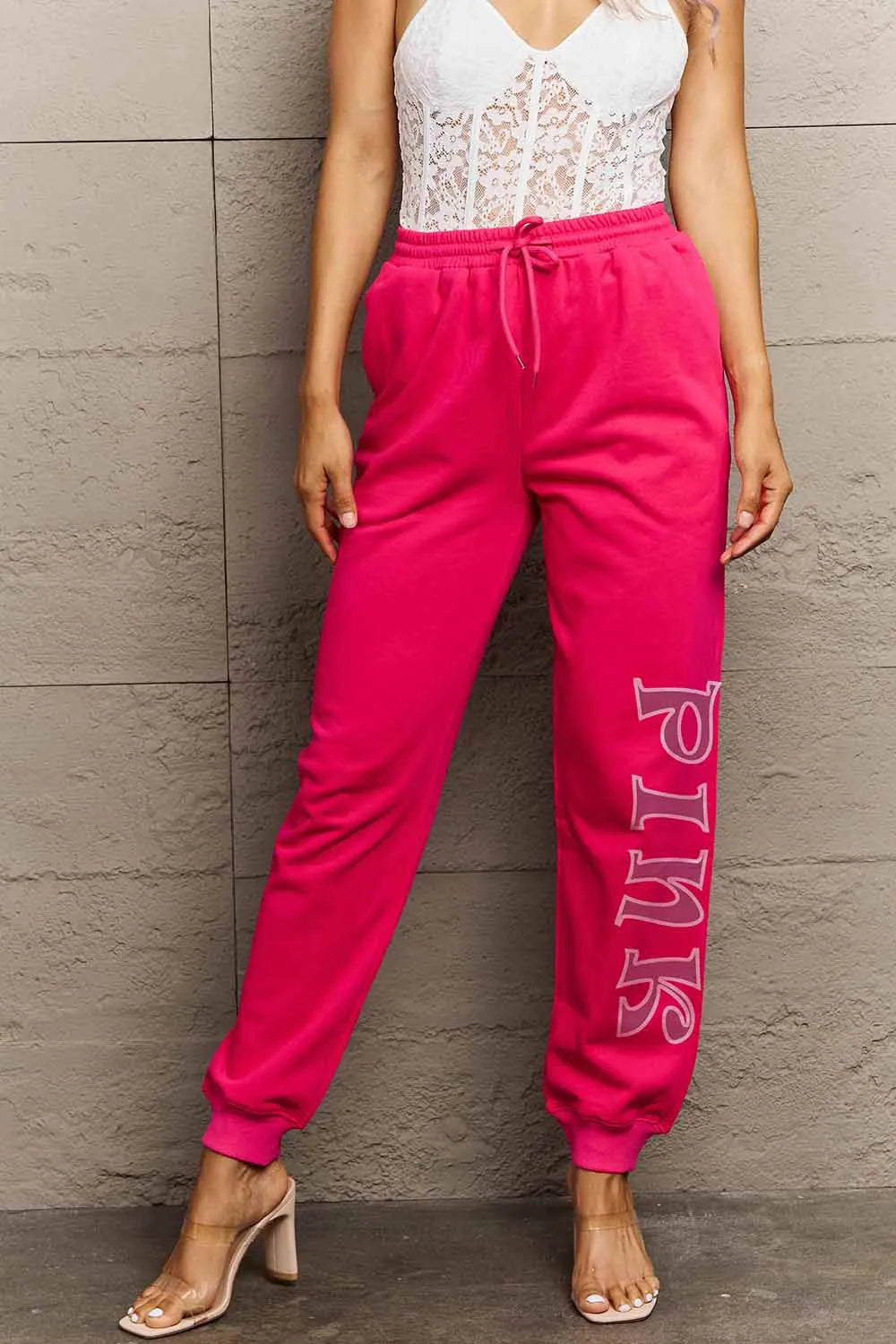 Simply Love Full Size PINK Graphic Sweatpants - Wellen Fashion