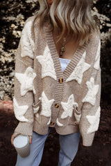 Star Button Up Long Sleeve Cardigan - Wellen Fashion