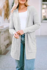 Pocketed Open Front Long Sleeve Cardigan - Wellen Fashion