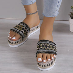 Geometric Weave Platform Sandals - Wellen Fashion