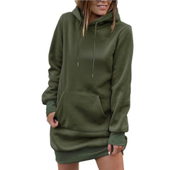 Drawstring Long Sleeve Hooded Mini Dress - Wellen Fashion