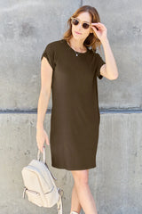 Basic Bae Full Size Round Neck Short Sleeve Dress with Pockets - Wellen Fashion