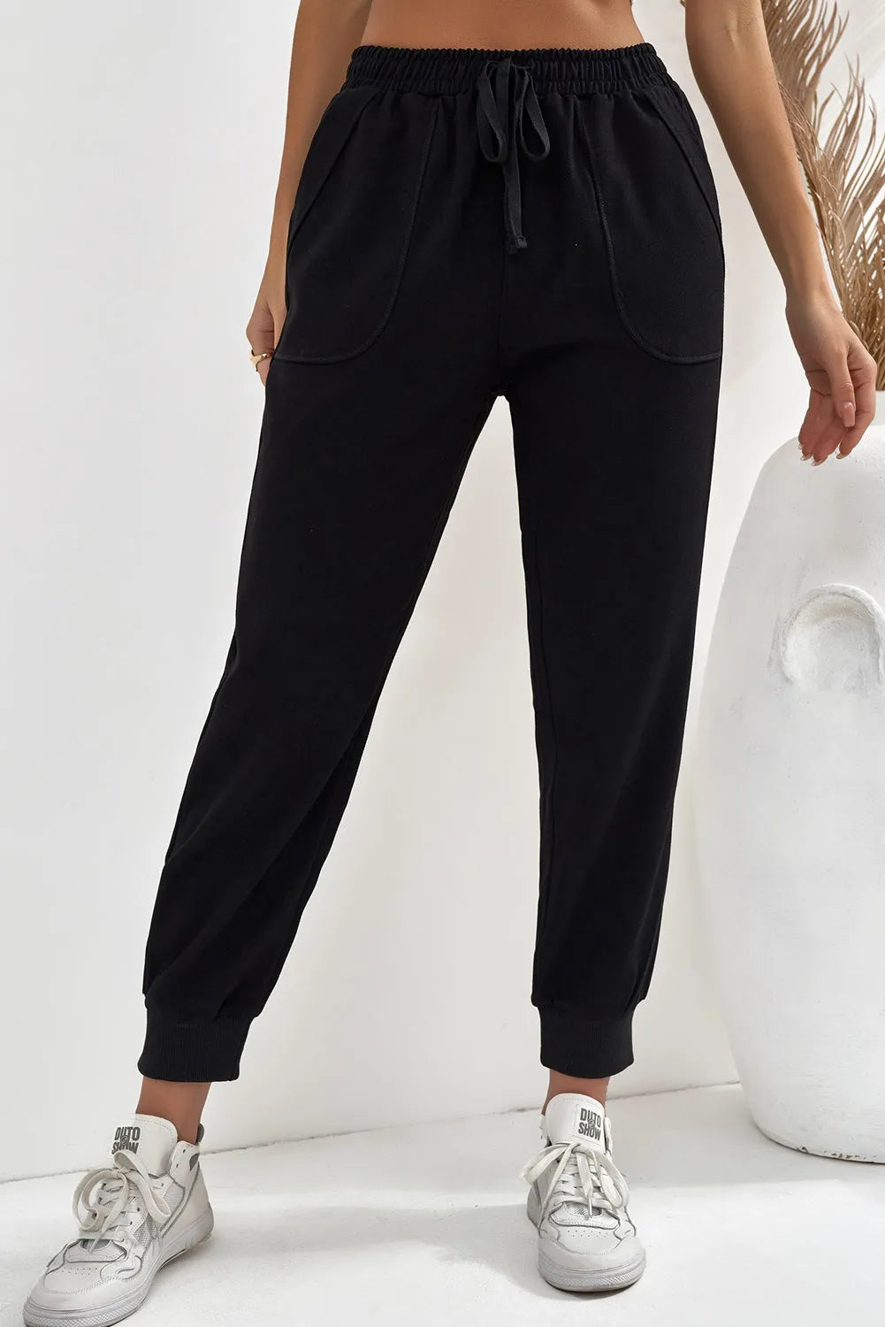 Drawstring Elastic Waist Pocket Joggers - Wellen Fashion