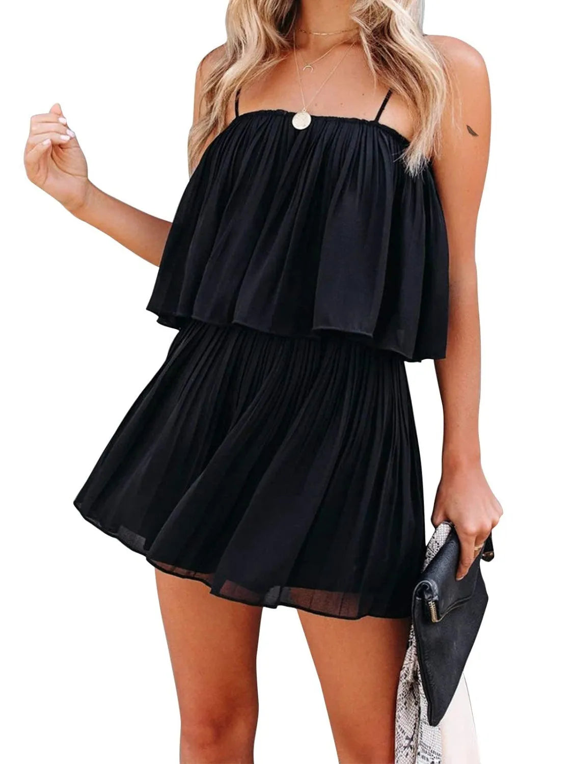 Ruched Spaghetti Strap Romper - Wellen Fashion