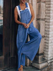 Wide Leg Denim Overalls - Wellen Fashion