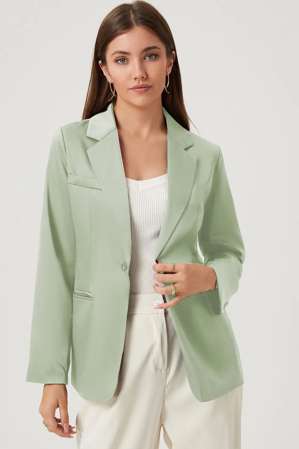 Long Sleeve Lapel Collar Blazer - Wellen Fashion