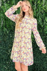 And The Why Floral Mock Neck Flounce Sleeve Dress - Wellen Fashion