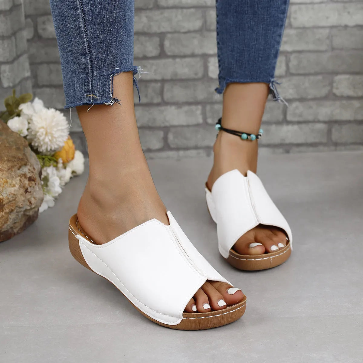 PU Leather Open Toe Sandals - Wellen Fashion