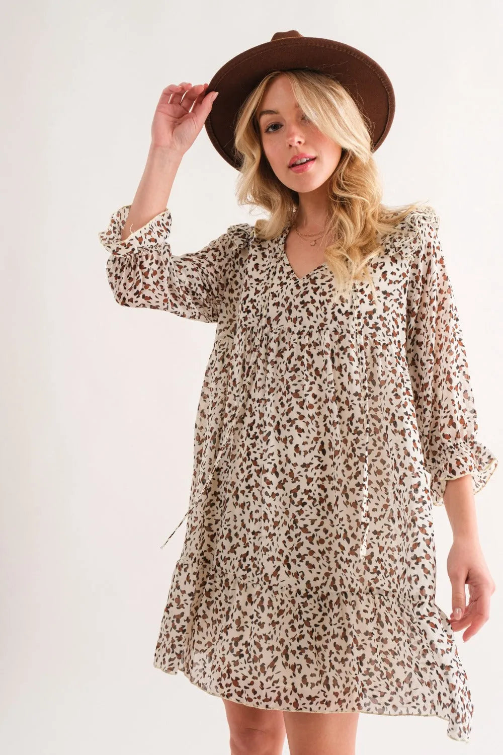 And The Why Leopard Ruffle Hem Woven Mini Dress - Wellen Fashion