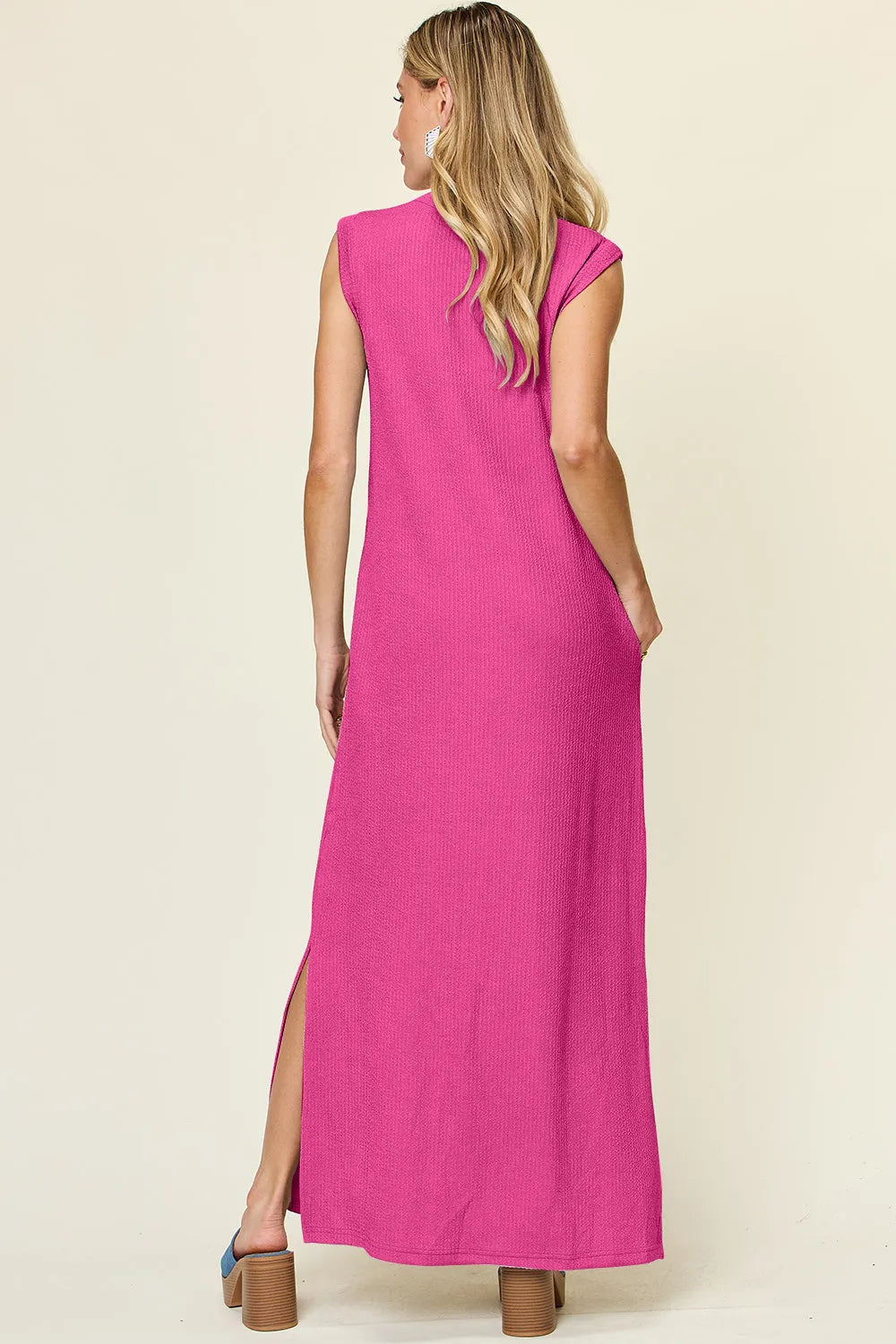 Double Take Full Size Texture Mock Neck Sleeveless Maxi Dress - Wellen Fashion