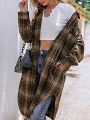 Plaid Button Up Long Sleeve Shacket - Wellen Fashion