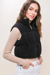 Love Tree Corduroy Zip Up Puffer Vest with Pockets - Wellen Fashion