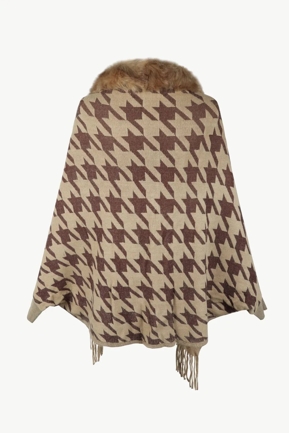 Houndstooth Fringe Hem Poncho - Wellen Fashion