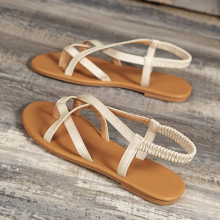 PU Leather Crisscross Flat Sandals - Wellen Fashion