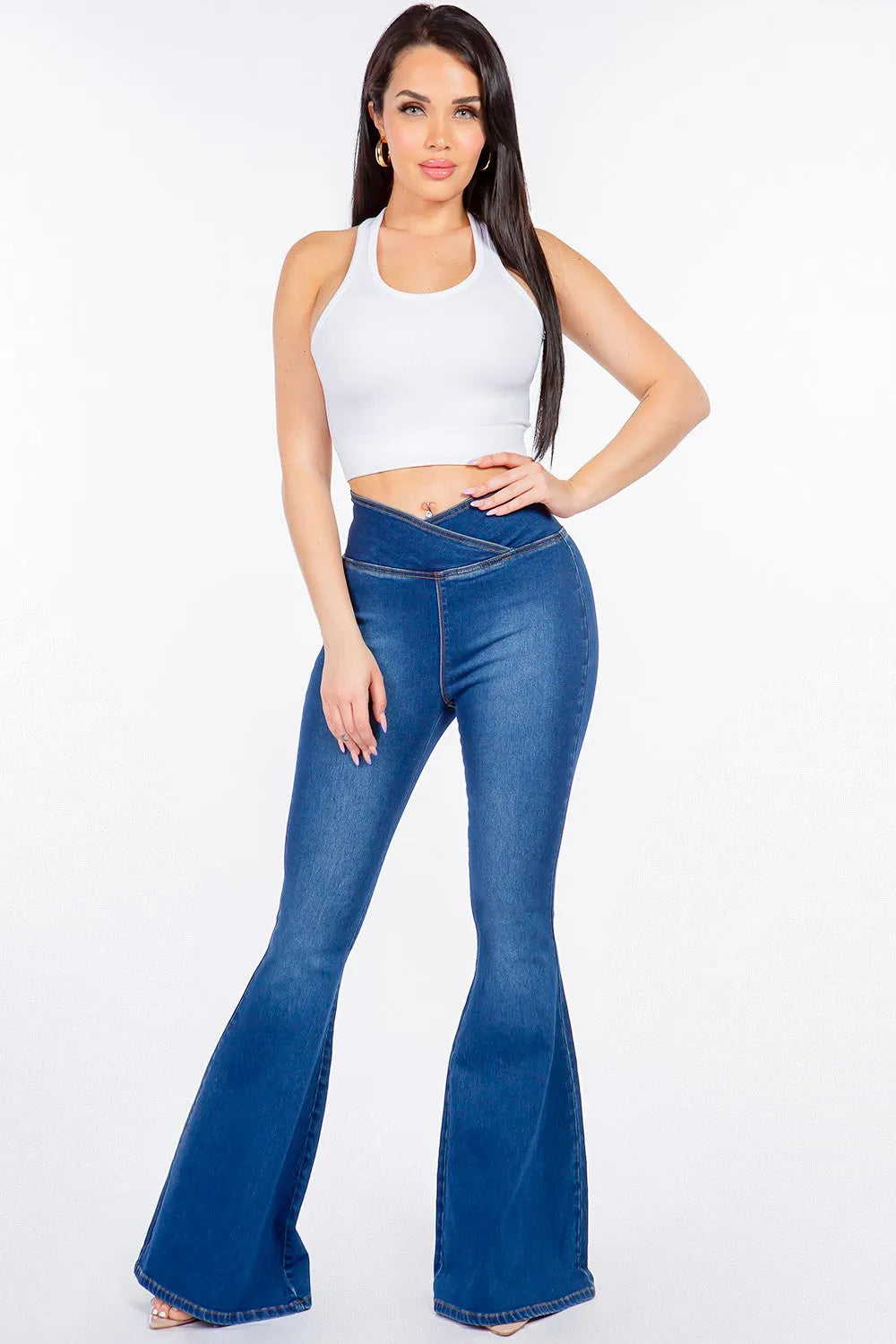 American Bazi High Waist Pull On Flare Jeans - Wellen Fashion