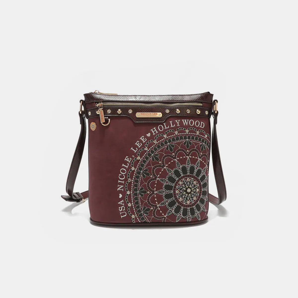 Nicole Lee USA Metallic Stitching Embroidery Inlaid Rhinestone Crossbody Bag - Wellen Fashion