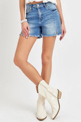 RISEN Front Slit Raw Hem Denim Shorts - Wellen Fashion