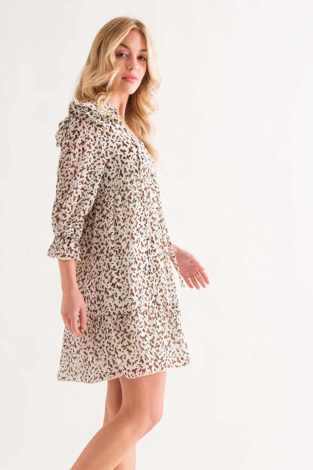 And The Why Leopard Ruffle Hem Woven Mini Dress - Wellen Fashion