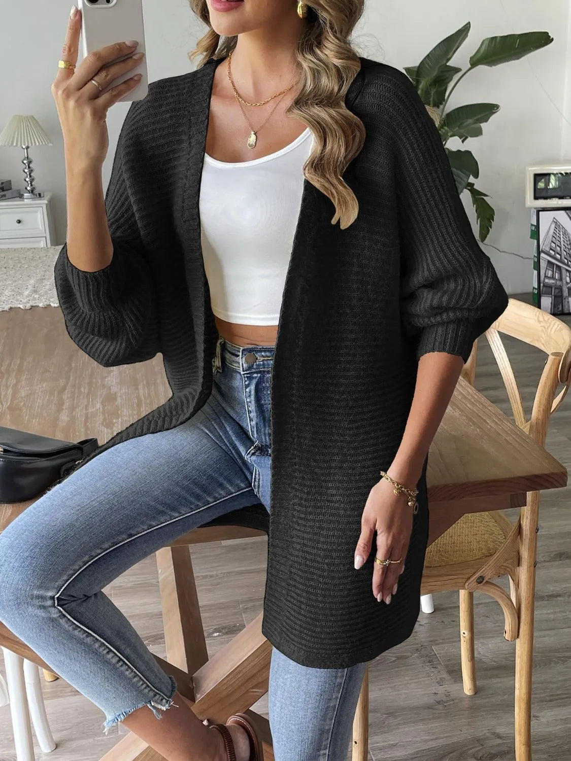 Open Front Long Sleeve Cardigan