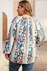 Plus Size Floral Tie Neck Blouse - Wellen Fashion