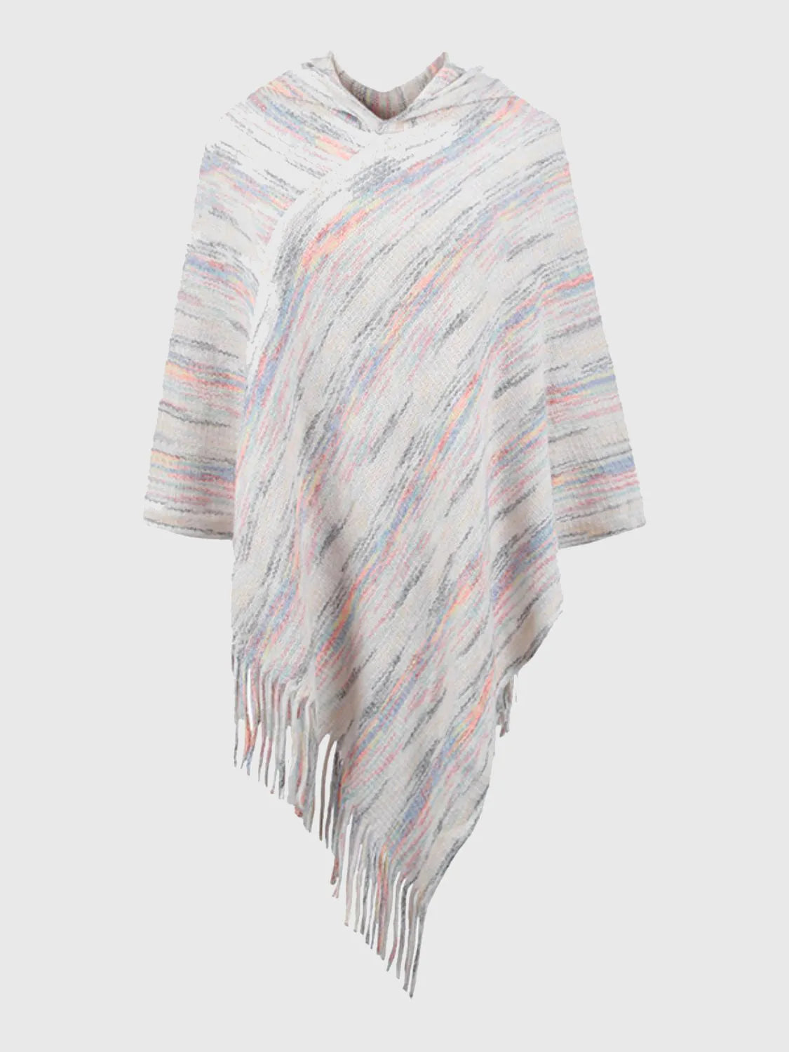 Fringe Hem Hooded Poncho - Wellen Fashion