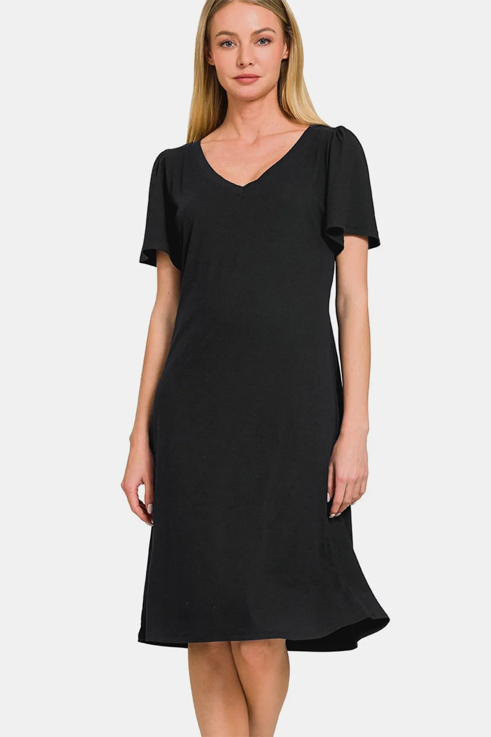 Zenana V-Neck Short Sleeve Dress - Wellen Fashion