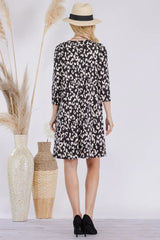 Celeste Full Size Leopard Three-Quarter Sleeve Dress with Pockets - Wellen Fashion