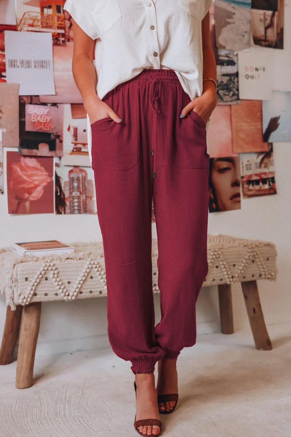 Tied Long Joggers with Pockets - Wellen Fashion