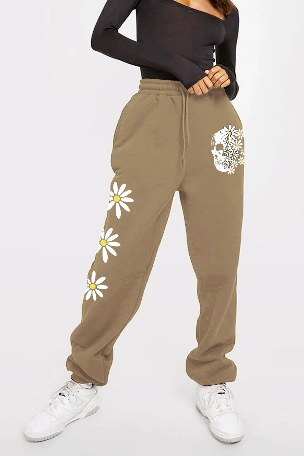 Simply Love Simply Love Full Size Drawstring Flower & Skull Graphic Long Sweatpants - Wellen Fashion