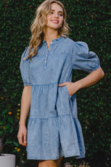 ODDI Washed Tiered Mini Denim Dress - Wellen Fashion