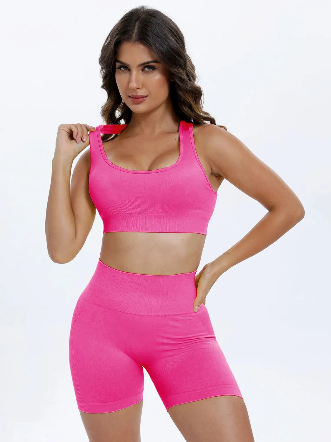 Scoop Neck Wide Strap Top and Shorts Active Set - Wellen Fashion