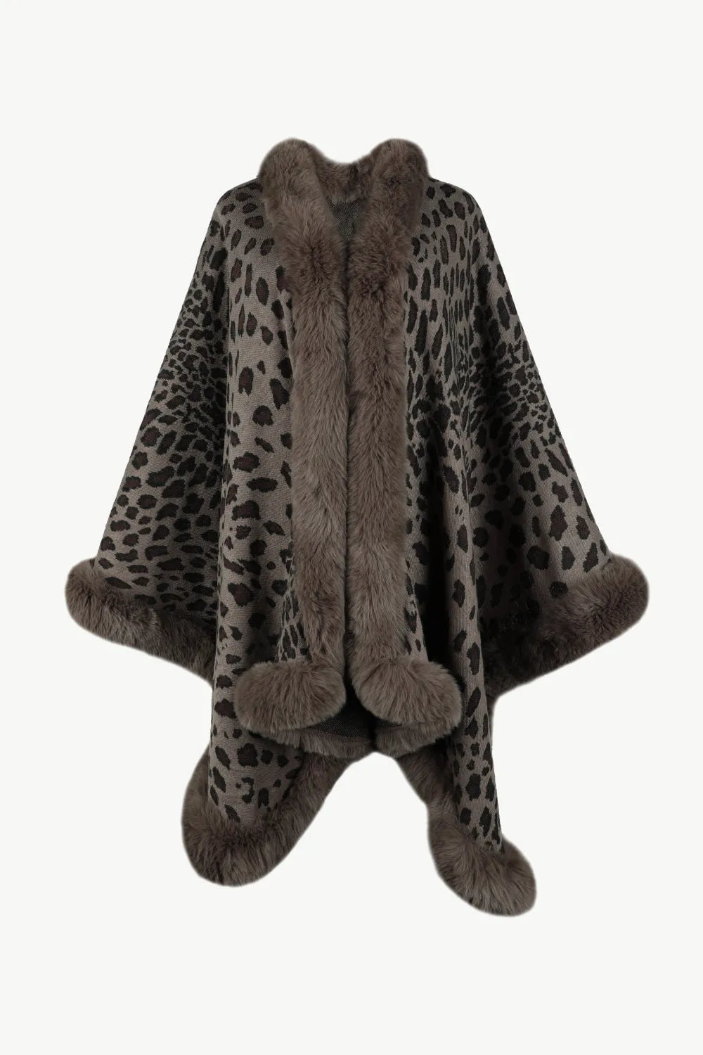 Leopard Open Front Poncho - Wellen Fashion