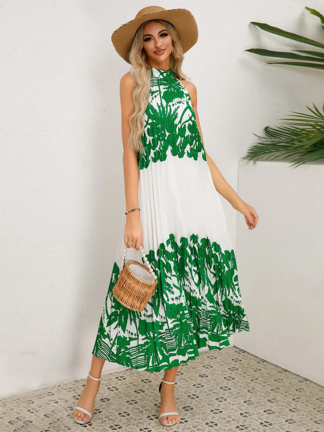 Tied Printed Sleeveless Midi Dress - Wellen Fashion