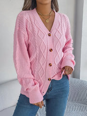 Cable-Knit Long Sleeve Cardigan - Wellen Fashion