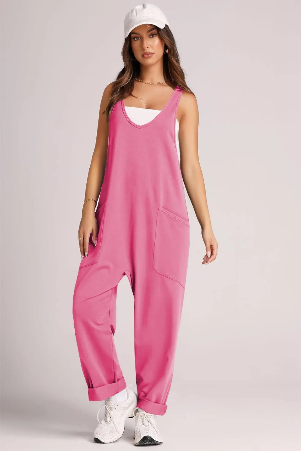 Wide Strap Jumpsuit with Pockets - Wellen Fashion