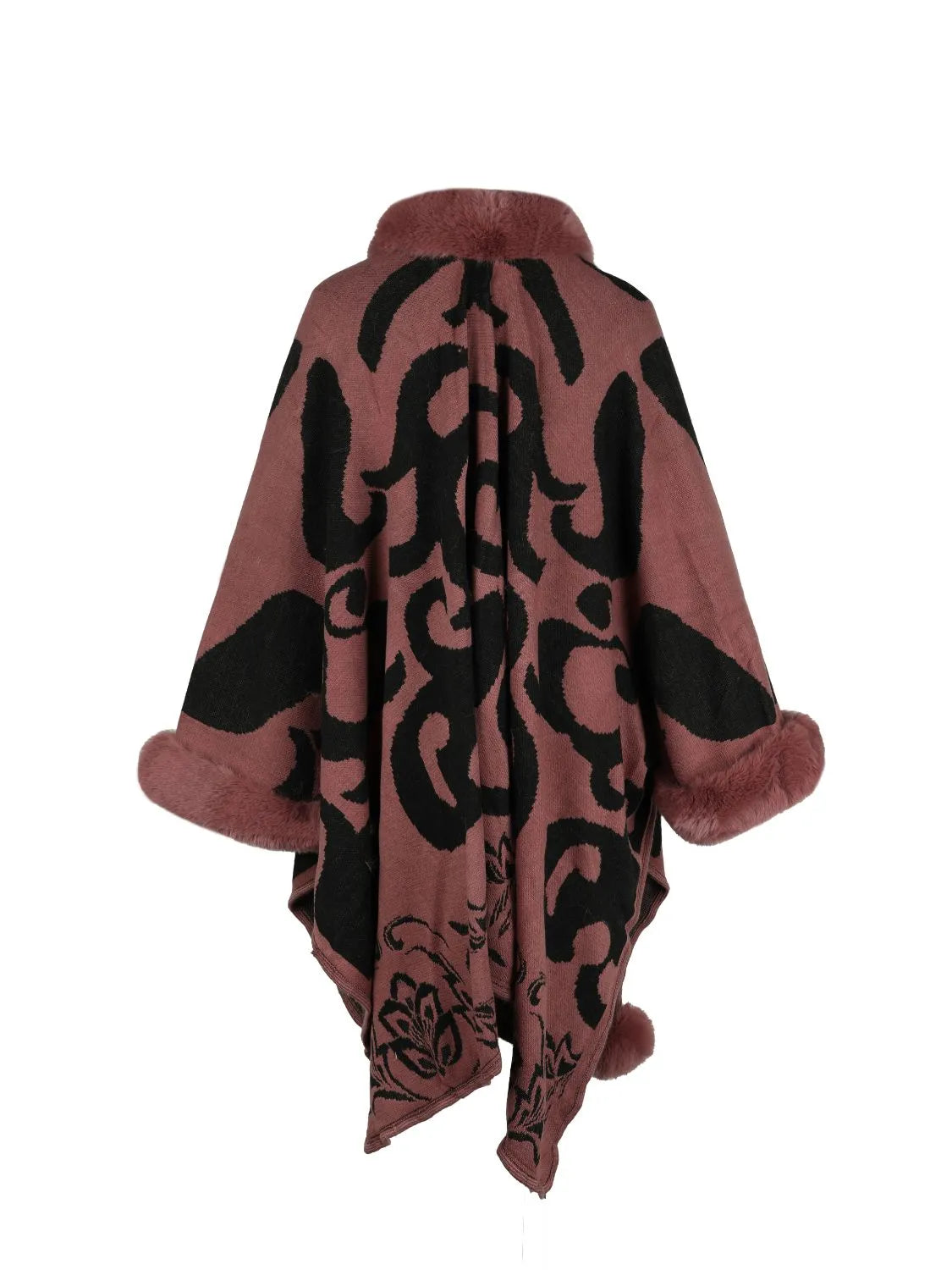 Faux Fur Trim Poncho - Wellen Fashion