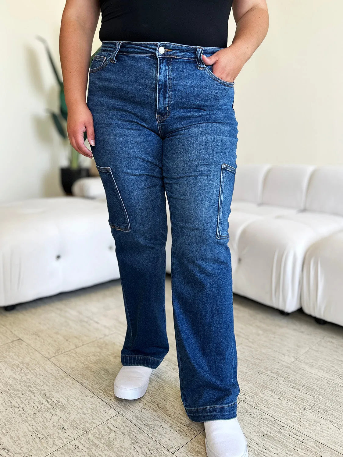 Judy Blue Full Size High Waist Straight Cargo Jeans - Wellen Fashion