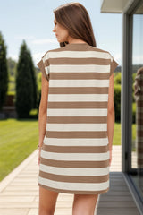 Striped Round Neck Cap Sleeve Mini Dress - Wellen Fashion