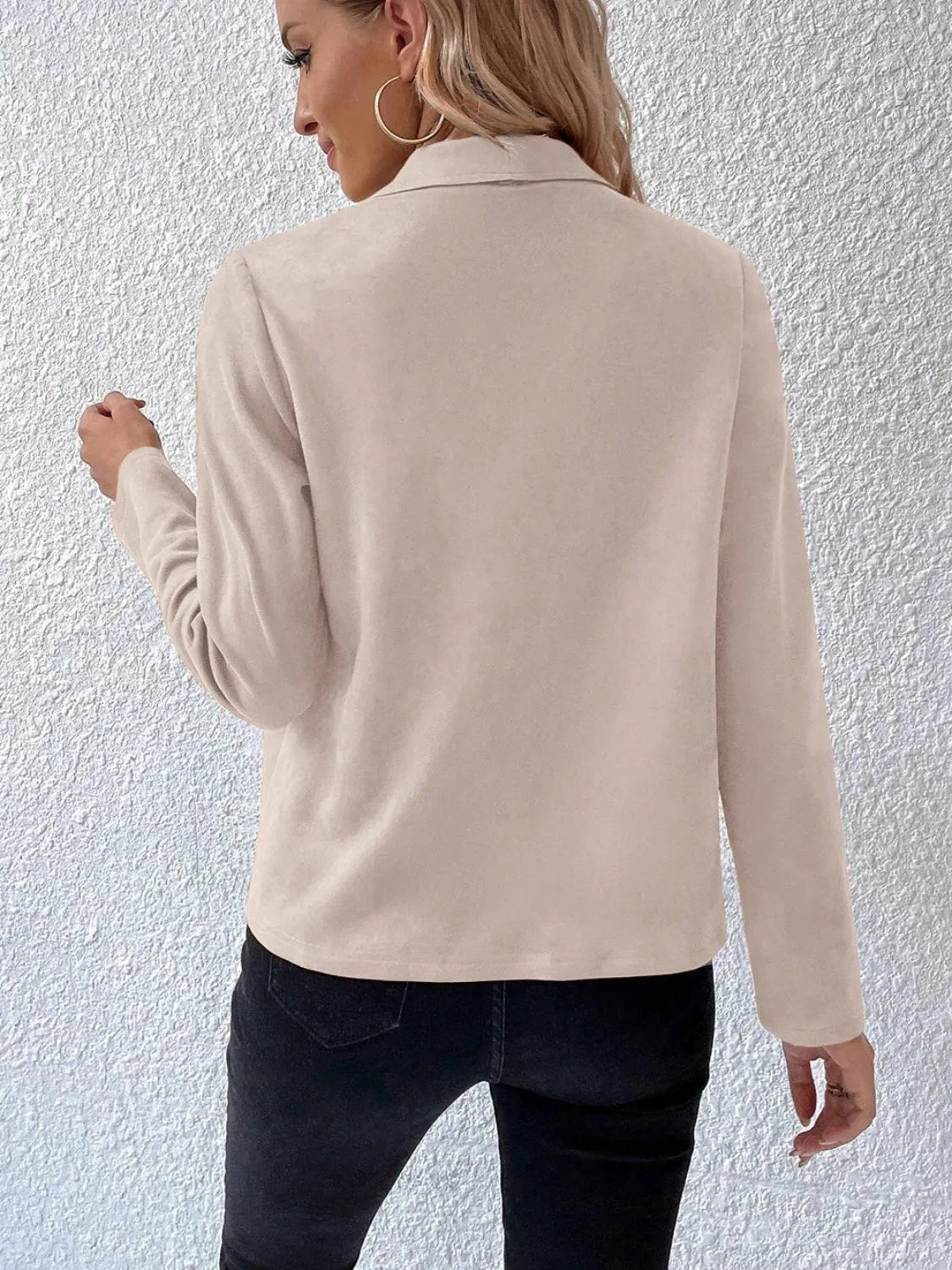 Collared Neck Long Sleeve Jacket - Wellen Fashion