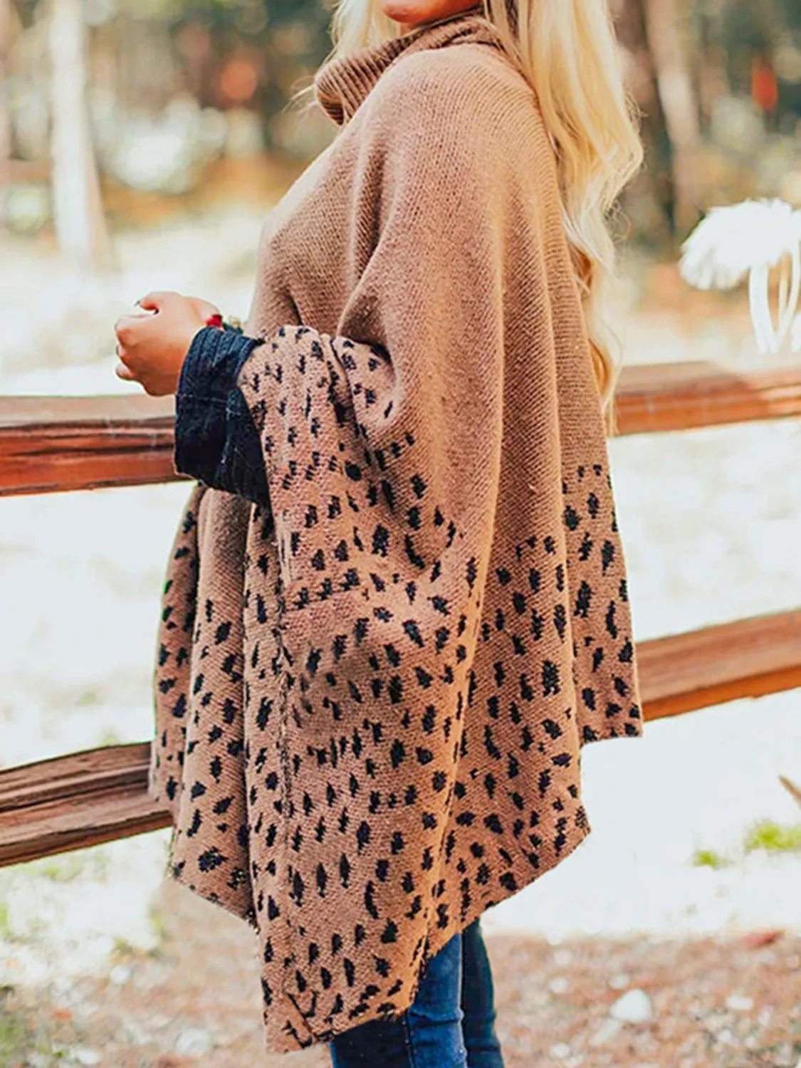 Leopard Turtleneck Poncho - Wellen Fashion