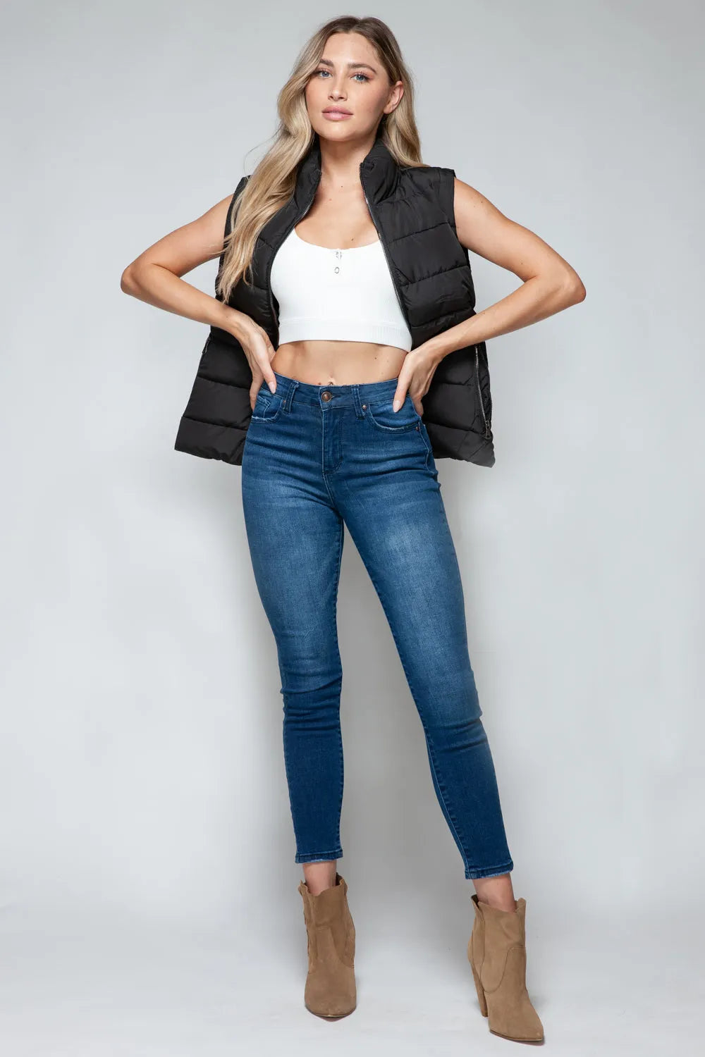 Snobbish Zip Up Turtleneck Vest with Pockets - Wellen Fashion