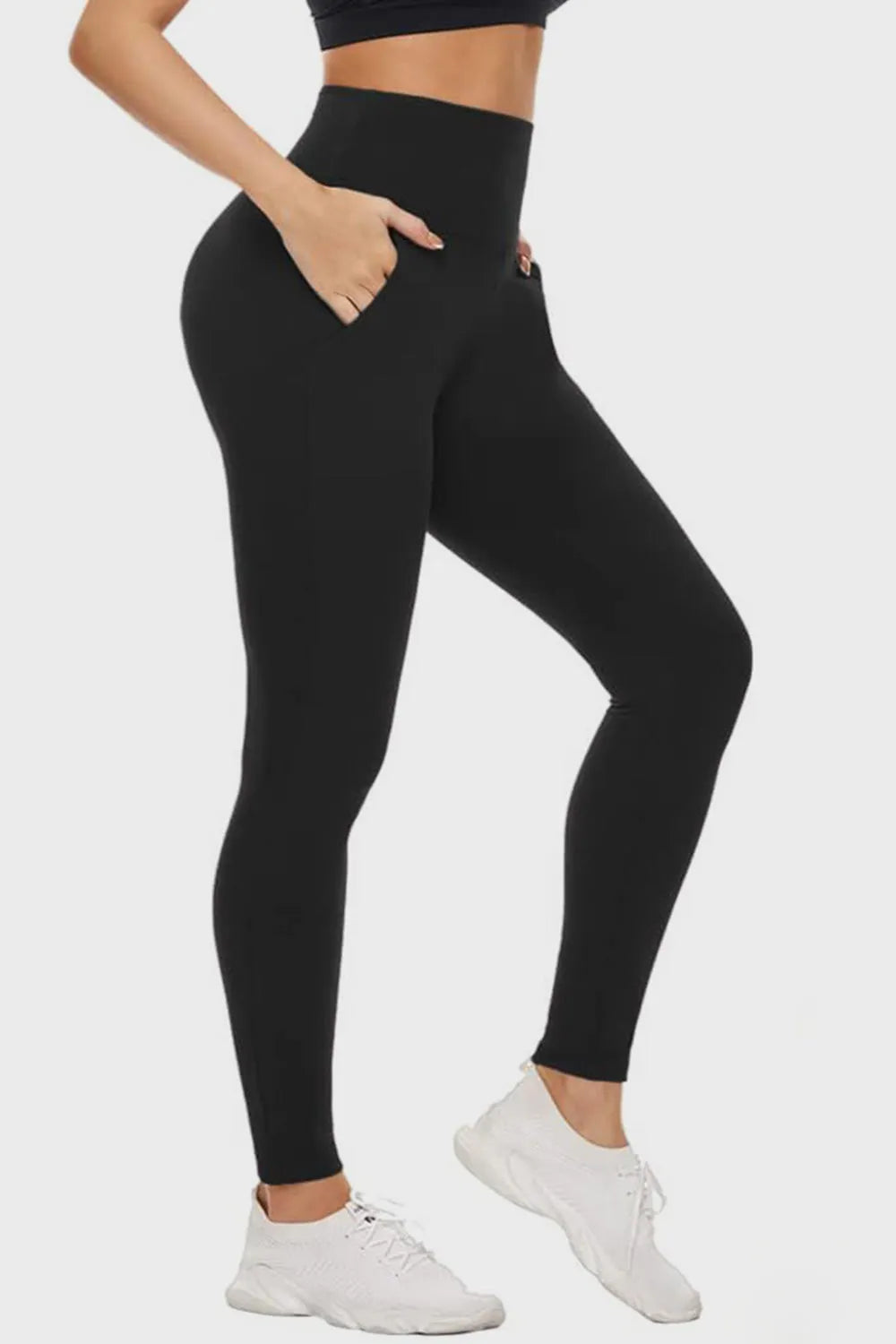 Pocketed High Waist Active Leggings - Wellen Fashion